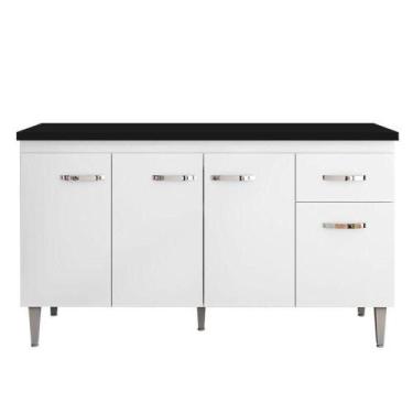 Imagem de Balcão De Cozinha Gabriela Branco Com Tampo 150 Cm Preto Fosco - Ajl -