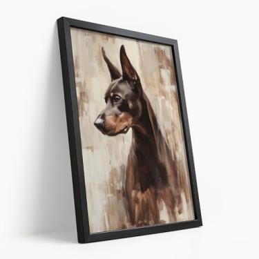 Imagem de Quadro Decorativo Doberman Pinscher Com Moldura Cachorro Imponente Vigilante Forte Marrom e Preto Pintura Realista Animal Elegante Segurança