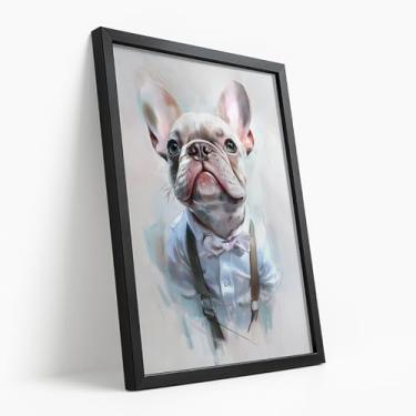 Imagem de Quadro Decorativo Bulldog Francês Com Moldura Cachorro Estiloso Terno Branco Pet Decorativo Criativo Parede Luxo