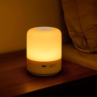 Imagem de Luminária de Mesa Abajur de Cabeçeira com 3 Modos de Iluminação 360° LED Botão Touch Sem Fio Recarregável Para Criado Mudo, Estudos, Trabalho, Quarto, Escritório, Sala, Decoração e Leitura (8,5x7cm)