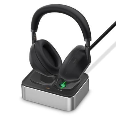 Imagem de Estação de carregamento de fone de ouvido para Sony XM5 e XM6 - Suporte magnético para carregador de fone de ouvido WH-1000XM5 e WH-1000XM6 com conectores USB-C (prata)