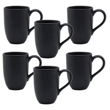 Imagem de Jogo 6 Canecas Café Chá 350ml Flat Onix Preto Acetinado Oxford