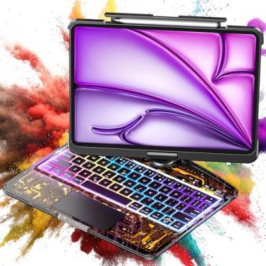 Imagem de Capa transparente com teclado sem fio para iPad Air de 13 polegadas (M3/M2, 2025/2024)/iPad Pro 12,9 polegadas (6/5/4/3 gerações) 2018 2020 2021 2022, retroiluminação em 7 cores, suporte para lápis e