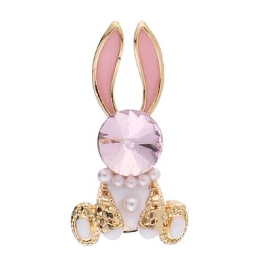 Imagem de Broche de coelho fofo para mulheres, moda, coelhinho de cristal rosa, broches de animais, alfinete de lapela, acessórios de roupas fofas, cachecóis, clipe de xale, graduação, honras, joias de páscoa