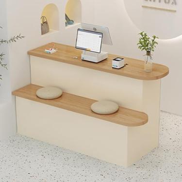 Imagem de Mesa de recepção, balcão de recepção, balcão de caixa de varejo, mesa de recepção moderna, balcão de caixa de recepção para salão de beleza, loja de conveniência, hotel/pequeno bar (cor: G-W + creme)