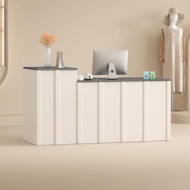 Imagem de DIHRVTHC Mesa de recepção moderna, balcão de caixa, mesa de recepção, recepção, mesa de recepção, mesa de recepção pequena para pequenos espaços, bar, loja, hotel, saguão (branco + cinza escuro)