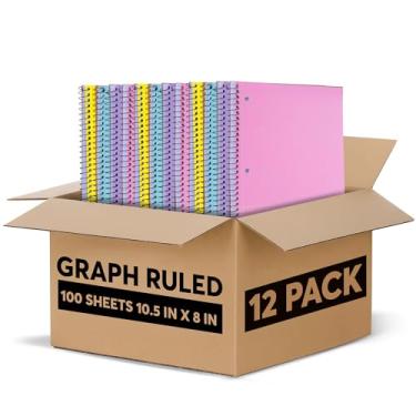 Imagem de Caderno espiral de papel milimetrado - Caderno de papel quadriculado, páginas perfuradas - 26 x 20 cm - Caderno encadernado com 1 assunto - Cores sortidas - 100 folhas por livro - (pacote com 12)