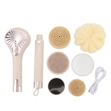 Imagem de Escova de corpo elétrico impermeabilizável esfregar as costas com 6 cabeças de escova Massagem de limpeza profunda para banho de banho plástico 8,2 x 6,3 x 39cm (Cor da pele)