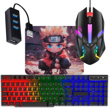 Imagem de Kit Mobilador Gamer com Teclado Semi Mecânico RGB, Mouse LED 7 Cores, Mouse Pad Speed (Tipo C) – Forte Sul