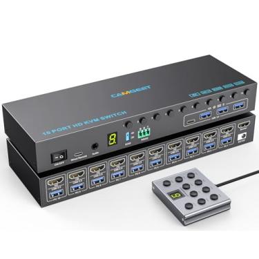 Imagem de 10 Port 8 Port KVM Switch HDMI 4K@60Hz Simulação EDID, USB 3.0 HDMI KVM Switch para 10 Computadores Compartilhar 1 Monitor e 4 USB Devices, KVM Switches com Audio RS232 Wired Remote e 10 USB Cable