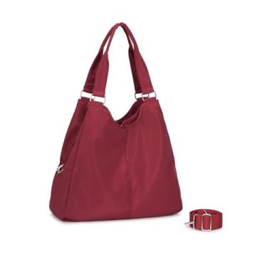Imagem de Bolsa Nylon Feminina para Faculdade, Trabalho, Academia e Uso Diário - Bolsa Universitária Lateral de Ombro Impermeável Dia a Dia Casual (Vinho, Grande)
