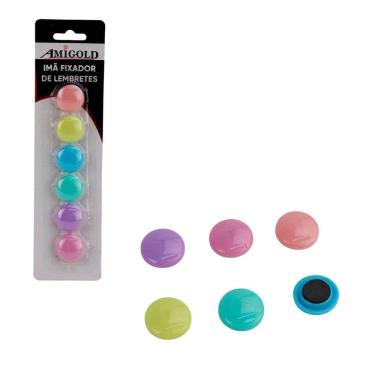 Imagem de Imã de Plástico 06 Peças 2cm Redondo Soft Color - Tudo em Caixa