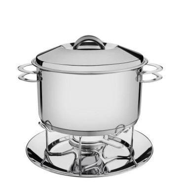 Imagem de Rechaud Tramontina Solar Em Aço Inox Fundo Triplo Com Fogareiro E Tampa De Inox 7,8 L