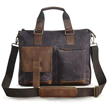 Imagem de Le'aokuu Maleta masculina de lona e couro genuíno para viagem para laptop com alças organizadora bolsa mensageiro de ombro 260 (0 café escuro)