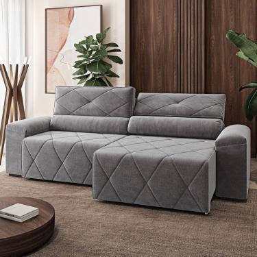 Imagem de Sofá 200cm Retrátil e Reclinável 4 Lugares Houston Cinza