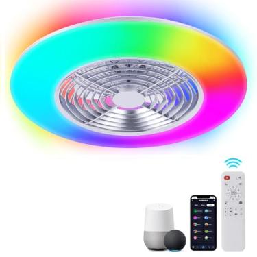 Imagem de HUMHOLD Ventilador de teto de perfil baixo de 61 cm com luzes, ventiladores de teto LED inteligentes sem lâminas com luzes RGB e controle remoto/aplicativo/voz, ventilador de teto moderno para quarto