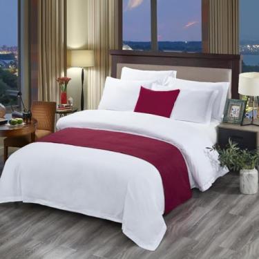 Imagem de Cachecol de cama simples cor sólida Twin/Queen/King Size Camas modernas para cama e cachecóis algodão e linho proteção de cama para hotéis decoração de casa - Vermelho||50 x 260 cm (cama de 2 m)