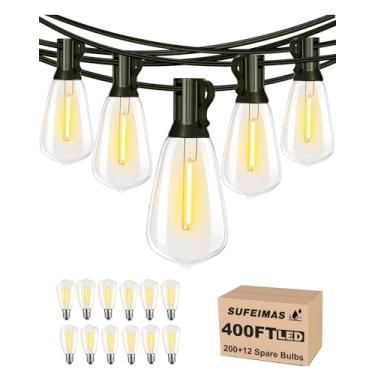 Imagem de SUFEIMAS Cordão de luzes externas à prova d'água 400 pés (30,5 m x 4) luzes de pátio inquebráveis para exterior com 212 lâmpadas LED vintage reguláveis, luzes de gazebo para cerca de jardim, varanda e