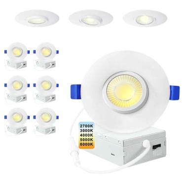 Imagem de Luzes embutidas de LED cardan de 7,6 cm, luzes embutidas à prova d'água para chuveiro com caixa de junção de 10 W, luzes LED de teto embutidas, reguláveis, selecionáveis 5CCT 3000K-5000K