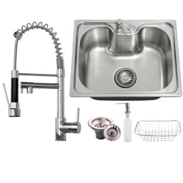 Imagem de SOFTINOX Kit Cuba Pia Cozinha Inox 50x40 Escovada com Torneira Gourmet Monocomando 2 Saídas, Cesto Escorredor e Dispenser Detegernte – Kit Completo e Excepcional