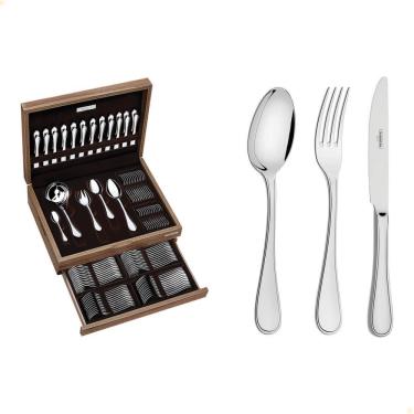 Imagem de Faqueiro Tramontina Firenze Em Aço Inox Com Facas de Mesa Forjadas E Estojo De Madeira...