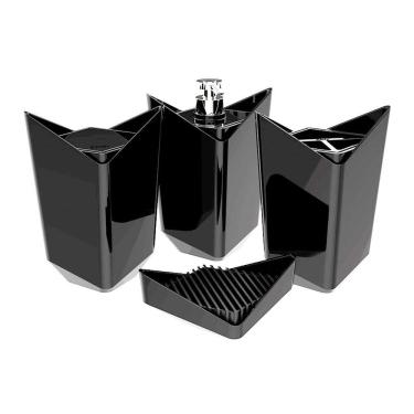 Imagem de Kit Banheiro 4 Peças Porta Escova Algodão Sabonete Líquido Barra Preto - Prisma 405042 Crippa