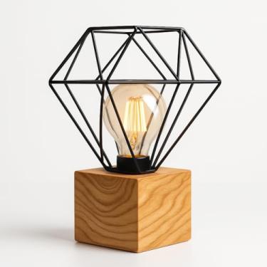 Imagem de Abajur De Mesa Quadrado Madeira Aramado Diamante Para Decoração Sala e Quarto Envernizado(1,preto)
