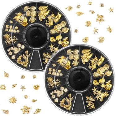 Imagem de Isslly Pingentes de unhas 3D oceano de 2 discos, decalques de arte de unhas de metal, 12 estilos de praia, estrela-do-mar, concha, enfeites DIY para manicure, scrapbook, celulares, marcadores