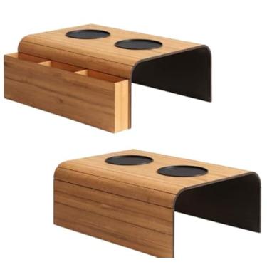 Imagem de Esteira para Sofá com Suporte para Copos e Controle Remoto, Madeira Natural, Kit com 2 Peças