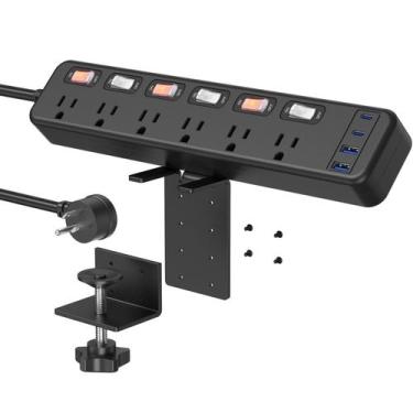 Imagem de Mesa Power Strip Clamp Mount JUNNUJ com 6 tomadas e 4 portas USB
