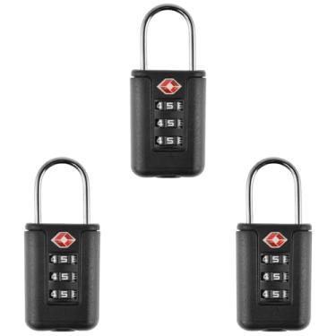 Imagem de 3 cadeados de bagagem TSA, combinação de 3 dígitos, cadeado de código de viagem, itens essenciais, academia, escola, para mochila, estojo de arma, bolsa, barraca, zíper de acampamento (preto)