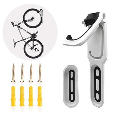Imagem de HELEE Suporte de bicicleta interno branco para garagem, suporte de parede, gancho organizador de cabide de bicicleta, sistema de armazenamento vertical para galpão interno, pendurar facilmente, economia de espaço pesado para bicicleta híbrida de montanha de estrada, 1 peça