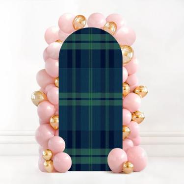 Imagem de Capa de fundo de arco de casamento de 1,88 m linda clássica xadrez verde azul elastano ajustável para decoração de festa de aniversário, chá de bebê, banquete