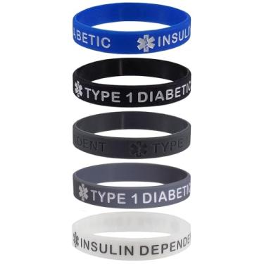 Imagem de Max Petals Pulseira de silicone para identificação de alerta médico tipo 1 tipo 1 tamanho adulto (20 cm), One Size, Silicone, Sem Pedra Preciosa