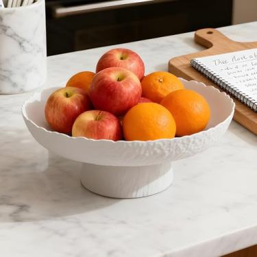 Imagem de Kultilanda Tigela de frutas grande de vidro para balcão de cozinha, tigela decorativa de mesa para decoração de casa, martelada branca