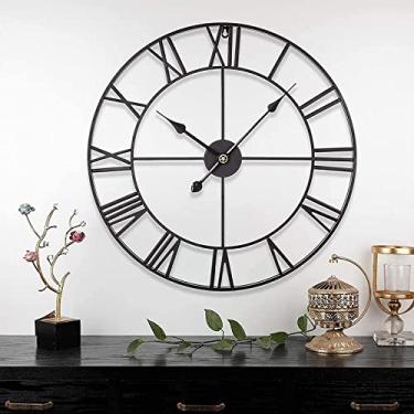 Imagem de Relógio de parede grande decorativo relógio de parede, silencioso 39.9 cm/47.0 cm redondo grande estilo centuriano numereral romano decoração moderna para sala de estar, relógio analógico de metal