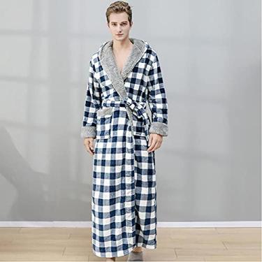 Imagem de ifgswopq Pijama masculino de patchwork xadrez outono e inverno com roupão quente