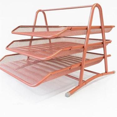 Imagem de Caixa de Correspondência Organizador de Mesa Tripla Metal Rose Gold
