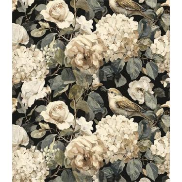 Imagem de Yzogbry Creme verde preto Hydragea flores folha vintage papel de parede descascar e colar decoração de parede autoadesivo papel de parede adesivo em contato fácil de retirar contato para locatário