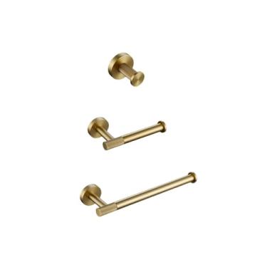 Imagem de Conjunto de acessórios de ferragens de banheiro kit de latão serrilhado ouro escovado anel barra de toalha anel de roupão suporte de papel anel de toalha escova de vaso sanitário, kit, 45 (H ph)