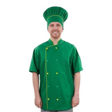 Imagem de Dólmã Para Chef Cozinha Unissex Verde Brasileiro Patriota 100% Algodão
