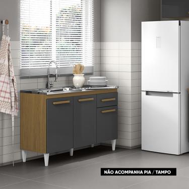 Imagem de Balcão Cozinha sem Tampo 120cm para Pia Grazieli Atacama/Grafite A09 - D'Rossi