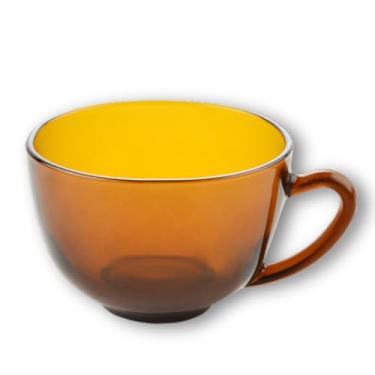 Imagem de Caneca de Vidro Âmbar Grande para Chá e Café 420ml, Xícara Moderno, Vidro Resistente, Ideal Para Cappuccino e Sopa