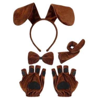 Imagem de JOINPAYA Conjunto de fantasia de cachorrinho de 4 peças: fantasia de cosplay para crianças, meninos, meninas, faixa de cabeça, orelhas, nariz, cauda, pata para baile de máscaras de Halloween, eventos