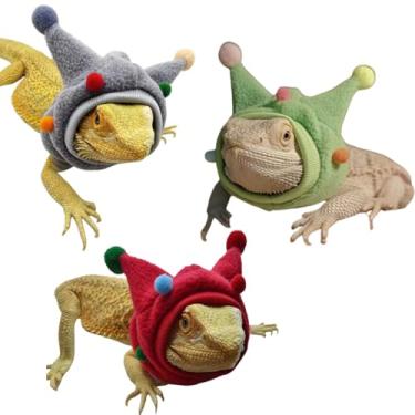 Imagem de 3 peças de chapéu de lagarto engraçado chapéu de bola com chifres e cachecol para passeios de lagarto adequado para coelhos, hamsters, porquinhos-da-índia, ouriços e outros animais de estimação
