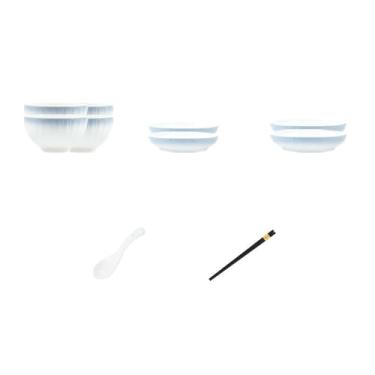 Imagem de Pratos redondos de cerâmica cor azul esmaltados domésticos requintados e resistentes ao calor - 16 peças para 4 pessoas.