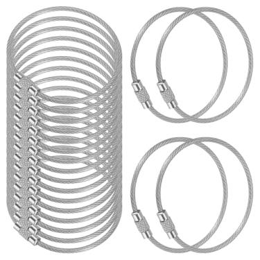 Imagem de Cabo de chaveiro de fio de 14 cm de comprimento, pacote com 20 argolas de aço inoxidável, prata