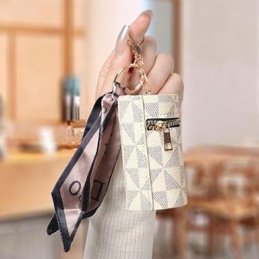 Imagem de Caixa de batom portátil, porta-chaves, estojo de batom, kit de armazenamento de cosméticos, estojos de viagem, bolsa organizadora para bolsa, Branco, Branca