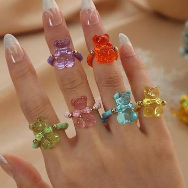 Imagem de Conjunto de anéis de gelatina de resina de urso fofo de 6 peças - Anéis empilháveis coloridos ajustáveis para mulheres, presente divertido de joias kawaii