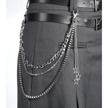Imagem de Corrente de jeans de prata Y2K Star para mulheres, corrente de calça para homens, corrente de bolso elegante para calças, correntes de jeans de motociclista prateadas, joias punk, quadril, festa